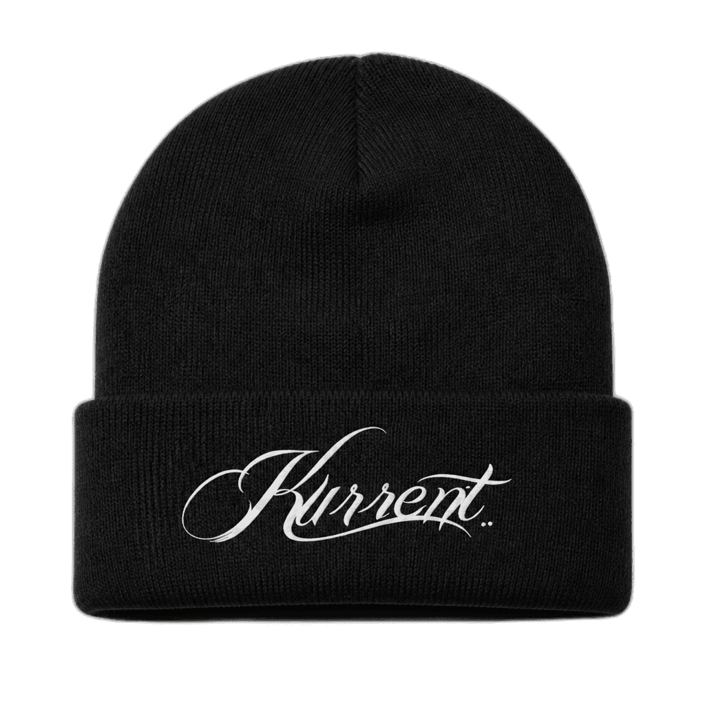 Kurrent beanie with embroidered script