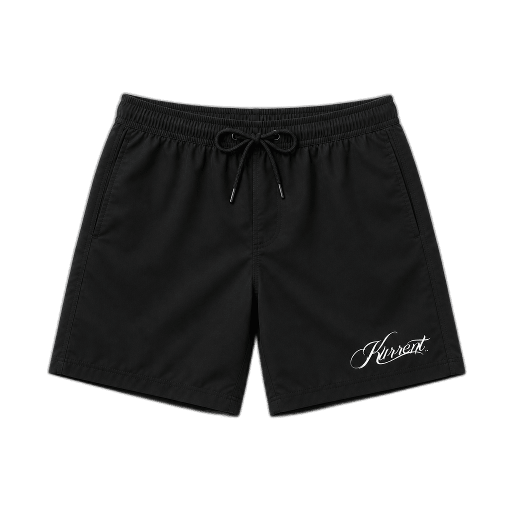 Kurrent kids board shorts with script leg print