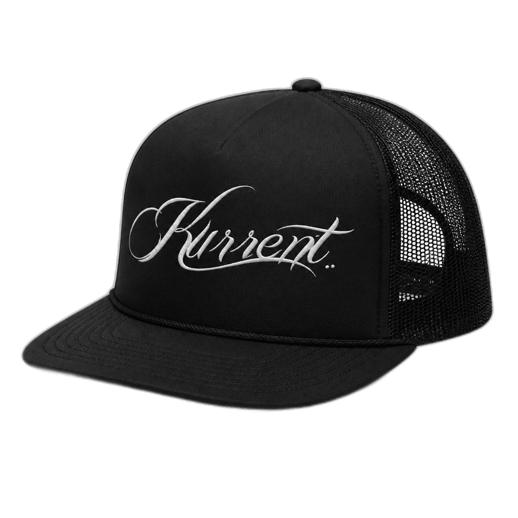 Kurrent trucker hat with embroidered script
