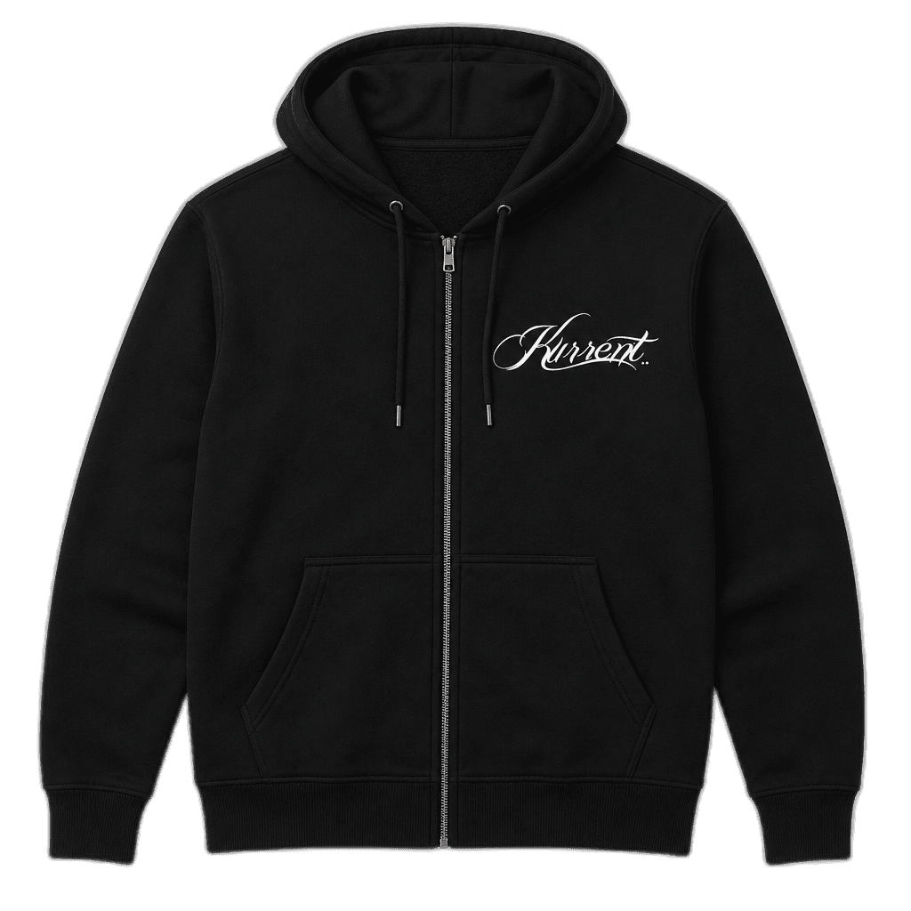 Kurrent zip hoodie with script left-chest print